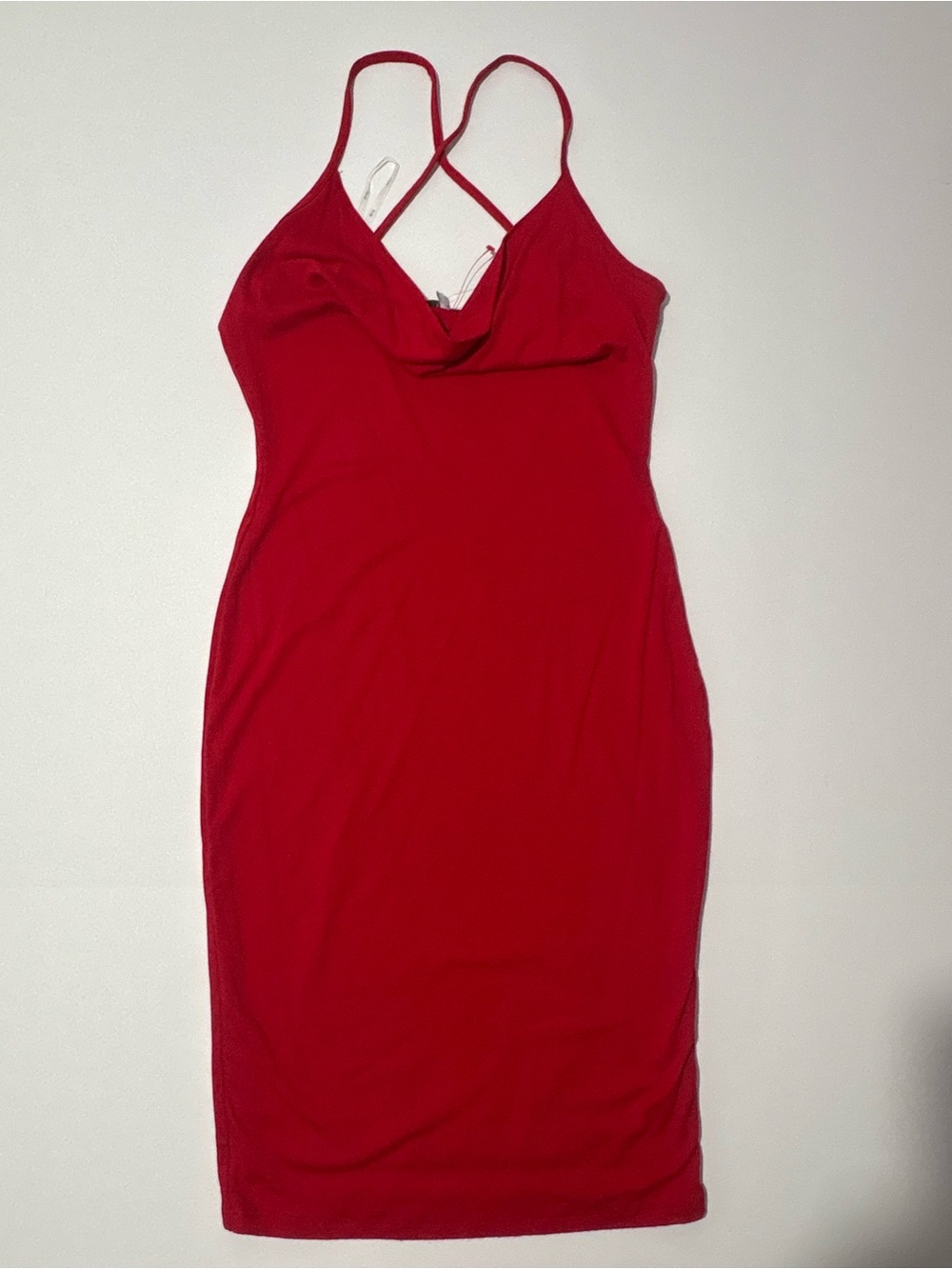 iris Red Cowl-Neck Midi Bodycon Dress